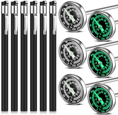 Xuhal 6 Pcs Kitchen Thermometer Glow Dial 5 Inch Stem, Black