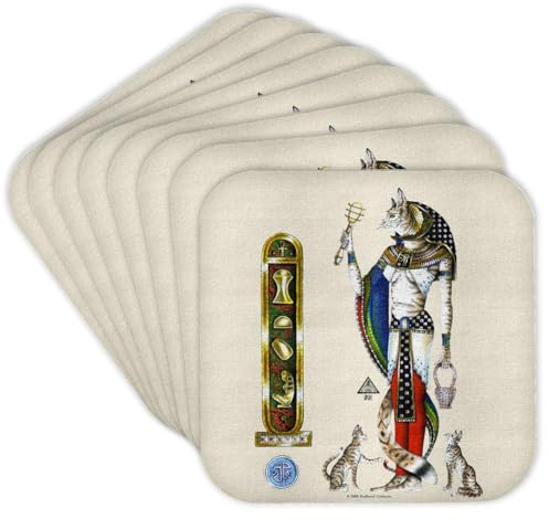 Set of 8 Coasters - Soft - Bast Egyptian Cat Goddess Pagan Art Badhead Gadroon Mythology