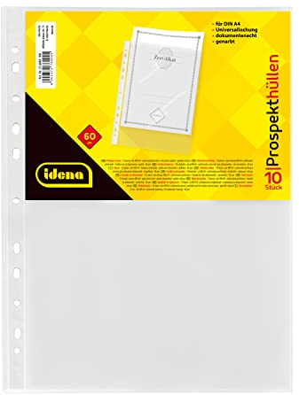 Idena 376004 - Prospekthülle DIN A4 Format, genarbt, 60µ, 10 Stück