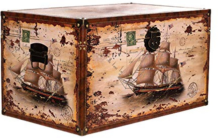 Birendy Baule 14304 Bauletto in legno con rivestimento in ecopelle, misura XXL, 59 x 36 x 33 cm