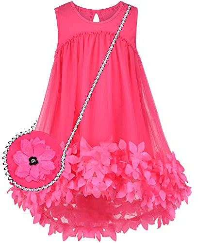 Sunny Fashion Robe Fille Rose Rouge Dentelle sans Manches Paquet de 2 Bandoulière Sachet 10 Ans