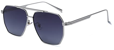 YAMEIZE Occhiali da sole pilota polarizzati con montatura quadrata in metallo - Occhiali rettangolari retrò per donna uomo Occhiali da sole vintage con protezione UV400 (Gradient Grigio)