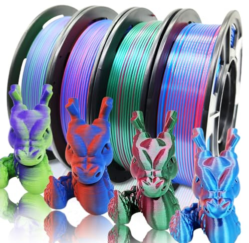 Reprapper 4X 250g Color Pack, Dual Color Filament Coextrusion PLA Filament 1.75mm for 3D Printer, 4 x 250g Spools Matte Red/Blue, Matte Purple/Green, Silk Red/Blue, Silk Purple/Green