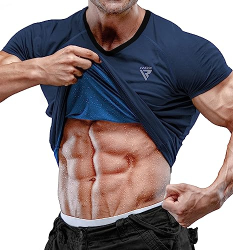 RDX Men's Sauna Shirt Heat Trapping Sweat Suit Waist Trainer - REACH OEKO TEX 100 Certified Body Shaper T-Shirt, Trimmer Hot Corset Slimming Shapewear Vest, Adults & Kids Gym Workout Fitness Tank Top