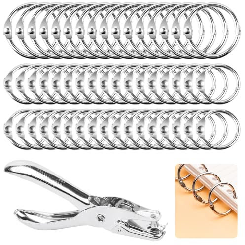Annickee 120 Stück Buchringe mit Lochzange 15mm 20mm Buchbinderinge, Binderinge, Karteikarten Ring, Ring Binder Silber, Ringbindung für Loseblatt Scrapbook Album Bürobedarf Buch Binden DIY