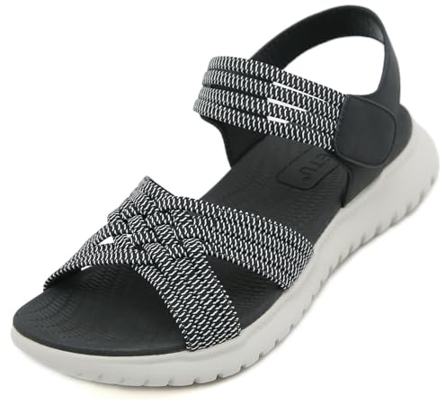 Acfoda Sandalen Damen Sommer Bequeme Leichte Orthopädische Sandale Weiche Sohle Casual Outdoor Sandaletten mit Fussbett Schwarz 39