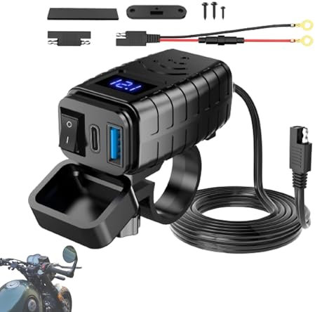 Motorcycle USB Phone Charger - Port Waterproof Adapter Handlebar USB Power Supply | 12V SAE Cable Quick Disconnect Compact Socket Motorcycle Accessories
