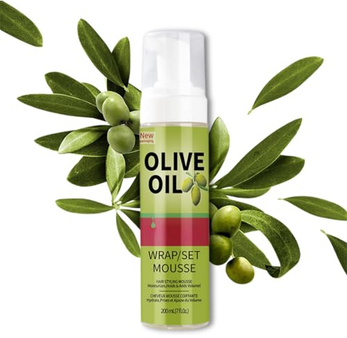 Olive Oil Styling Mousse, Hair Styling Curling Mousse for Curly Hair, Natural Moisturizing & Frizz Control Hair Mousse for Volume and Curl Definition, Non-Greasy Fluffy Curling Cream, 200ML