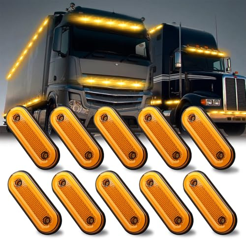 KaiDengZhe LED Truck Side Marker Indicator Light Surface Mount, 10PCS Amber Sealed Trailer Led Side Marker Clearance Lights 12-24V Side Marker Lights IP68 Waterproof for Trailer Truck Boat Deck Camper