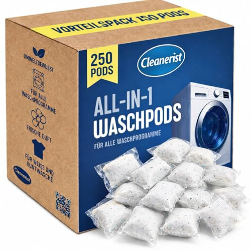 Cleanerist | Universella tvättmedel Pods Caps All-in-1 – 275 stycken (5 kg) – pulverfylld, snabbt löslig, för vit- färgglad matlagning tvätt – fräsch doft – Made in Germany