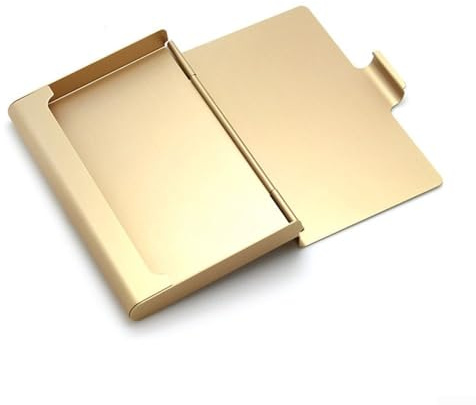 Funda para tarjetas de visita fabricada con aleación de aluminio gruesa, diseñada para tarjetas de crédito y tarjetas bancarias, portátil y delgada para un fácil transporte (dorado)