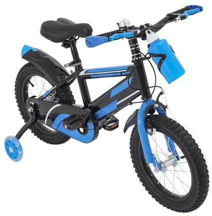 ACROSSPART Vélo pour enfant de 14 pouces, garçons et filles, avec roues stabilisatrices et bouteille d'eau, vélo pour enfants à partir de 3 ans avec double système de freinage, hauteur réglable