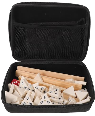 WHAMVOX Triangelformat Dominospel med Träställ Strategiskt Brädspel för Vuxna och Pojke Bärbart Resespel med Brickor Israelisk Mahjongdesign för Familjespel och Turneringar