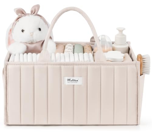 Maliton Organizador de cambiador para bebé, cesta organizadora para cambiador, con compartimentos y asa, artículos esenciales recién nacido, regalo de nacimiento, Beige