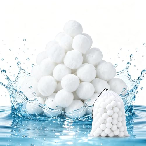 1500g Bolas Filtrantes para Piscina, Medio Filtrante Reutilizable con Bolsa de Lavado, Sustituye 53kg Arena, Compatible con Filtros y Bombas de Piscina, Accesorios de Limpieza de Agua (Blanco)