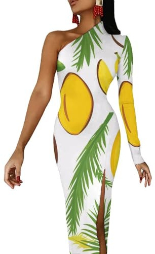 Vestidos de moda con hombros descubiertos para mujer, vestido largo de media manga con abertura, vestido de cóctel, Estilo:, M