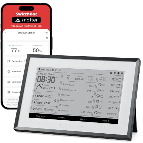 SwitchBot Stazione meteo intelligente, monitor wireless da 7,5, per temperatura interna/esterna e umidità con calendario elettronico, compatibile con Google, iCloud, Outlook, Yahoo