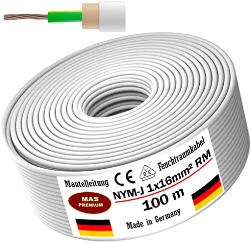 Cable de alimentación para ambientes húmedos de 5 a 100 m, NYM-J 1 x 16 mm², anillo de cable eléctrico para una instalación fija (100 m)