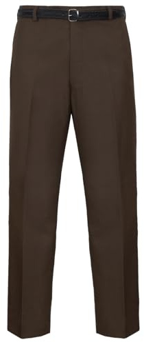 Mens Formal Classic Trousers Tailored Fit Vintage Casual Business Office Work Home Belted Waist Band Smart Dress Pants Straight Leg Flat Front Everpress Easy Care Slant Pockets (Brown, 38/31)
