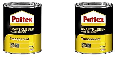 Pattex Kraftkleber Transparent, extrem starker Kleber für höchste Festigkeit, Alleskleber für den universellen Einsatz, hochwärmefester glasklarer Klebstoff, 1 x 650g (Packung mit 2)