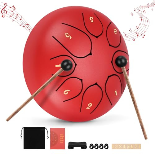 Tongue Drum,Steel Tongue Drum à 6 Pouces 8 Tons, D key Percussion Steel Drum Kit Mini Tambour Handpan Instrument avec Sac de Transport, Pour la Méditation,Yoga,Performances,éducation（rouge）