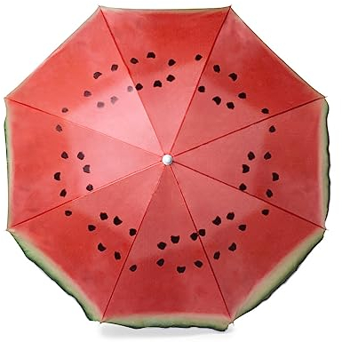 Colorida sombrilla de playa con diseños frutales, con 8 paneles en resistente nylon y faldones laterales ribeteados. playa, verano, calor, sombrilla, sol, parasol, proteccion, (Sandía)