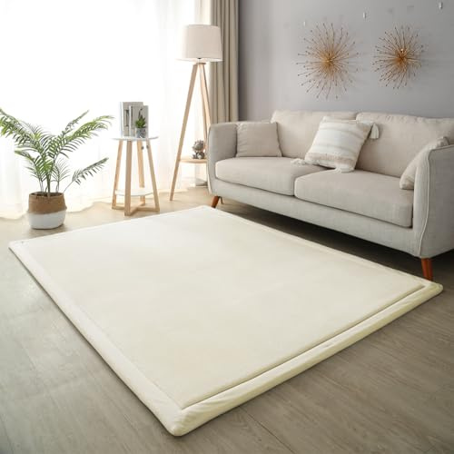 CASTLYE Kinderteppich Korallensamtteppich Teppiche Fürs Kinderzimmer Matten Teppich Anti Rutsch Unterlage Teppich Wohnzimmer, Beige,120x180cm