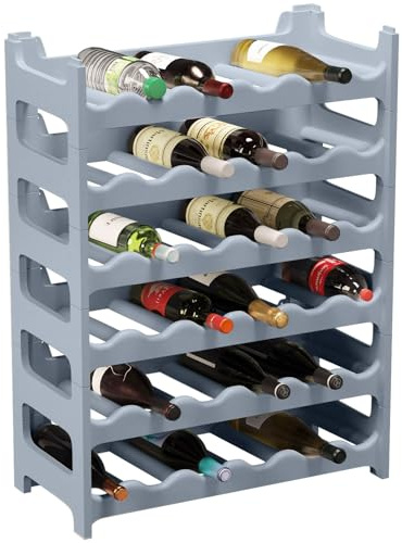 ARTECSIS Botellero Modulable de Plástico para Vino, Estantería para 36 Botellas Expandible, Color Gris hormigón