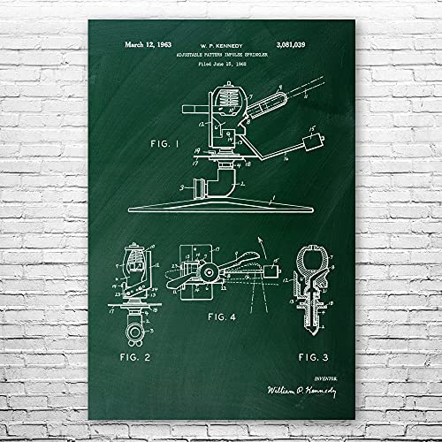 Impulse Sprinkler Poster Print, Sprinkler Blueprint, Lawn Care Art, Landscaper Gifts, Hardware Store Art, Garage Decor Green Chalkboard (11 inch x 14 inch)