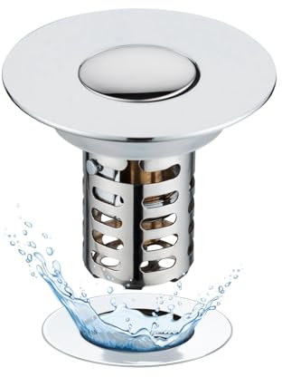 Tapón de desagüe 3 en 1 con colador y Cesta de Filtro extraíble de Acero Inoxidable para Lavabo de 28 a 58 mm, con núcleo de Bola de latón, Cromado
