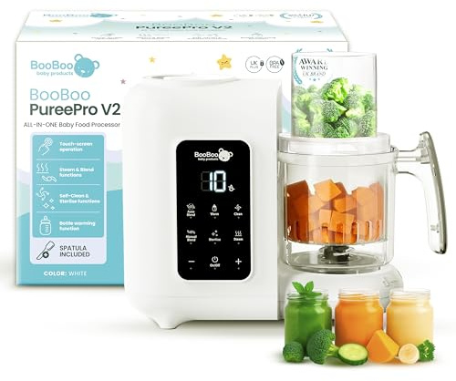 BooBoo PuréePro® 5 in 1 Baby Food Maker, Multifunctional Puree Blender Processor, Auto Cooking & Grinding Chopper, Includes Steamer, Bottle Warmer, Steriliser & Self Cleaning Operation