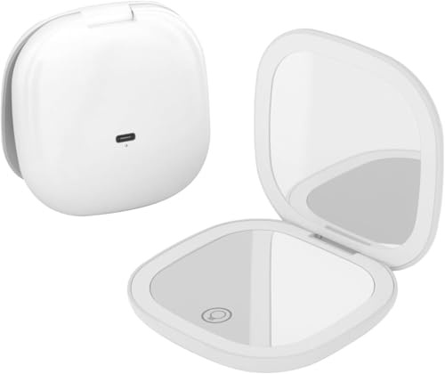 QUMOX Specchio Trucco 5X con Luce – Specchio da Viaggio Ricaricabile con LED, 3 Modalità di Luce, Touch Dimmerabile, USB-C – Bianco