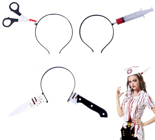 NOPKESV Cerchietto con Coltello nella Testa, 3 Pezzi, Fascia per Capelli Horror, Finto Accessorio Costume Uomini e Donne, Decorazioni Halloween, per Carnevale, Mascherata, Gioco di Ruolo, per la Festa