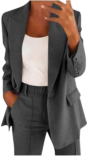 Richymfa Traje Elegante para Mujer Curvy de Dos Piezas, Pantalón de Mujer con Apertura al Frente, Blazer de Negocios Slim Fit, Conjuntos de Pantalones de Tallas Grandes con Conjunto de Pantalón/Falda