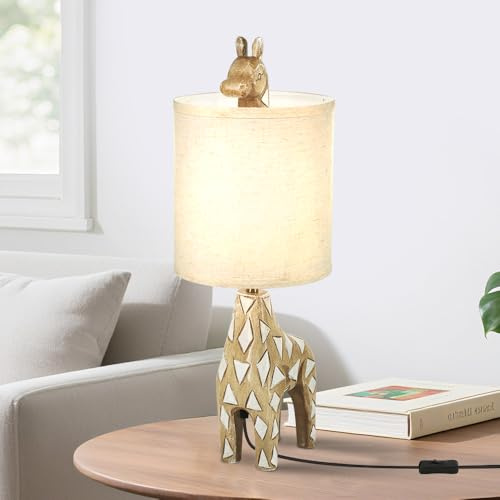 Giraff Bordlampa,Gullig Djur Skrivbordslampa,Knappbrytare,56CM Höjd, E26 E27 Sockel,Resin Kropp Och Textil Skärm,Vit och Guld,Nattduksbordslampa För Barnrum Vardagsrum Sovrum Kontor