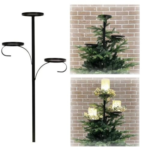 Christmas Tree Topper - Black Triple Tree Topper Candelabra,3 Tier Candle Holder Shelf, Light Up Candelabra for Christmas Tree,Black Candle Holder for Christmas, Holiday, Indoor & Outdoor Decor