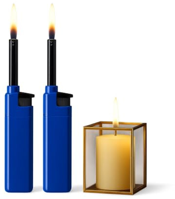 Refillable Candle Lighters – 2 Pack Long Nozzle Butane Gas Lighters for Candles, Kitchen, BBQ, Fireplace & Grill – Windproof Flame, Safe Ignition, Ergonomic Handle, Eco-Friendly Reusable Design,Blue