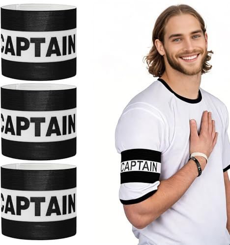 Chersun 3 Pcs Captains Armband Football, Adjustable Captain Armbands, Elastic Breathable Leader Armband for for Adult Training, Match Play (Black)