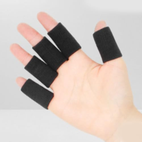 QIALAI 10 Pieces Finger Protection Sleeves, Nylon Finger Guards for Cracked Skin & Sports, Reusable Finger Cots for Men and Women, Black