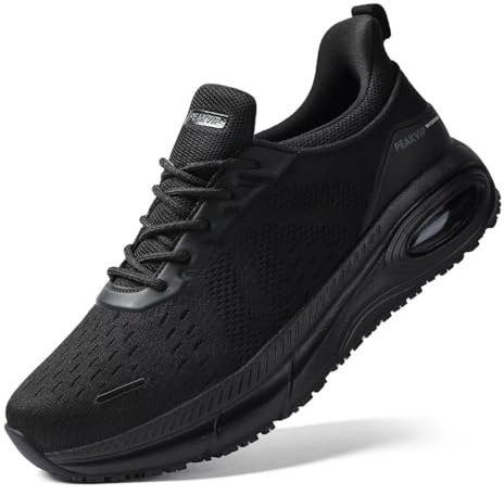 PEAKVIP Wide Non Slip Work Shoes for Men with Arch Support Cushioned Food Service Orthopedic Sneakers Slip on Water Oil Resistant Chef Walking Shoes for Kitchen Restaurant Black US 10.5