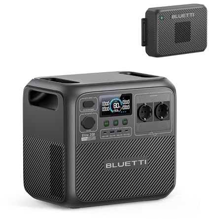 BLUETTI Station d'Énergie Portable Elite 200 V2 & Charger 2 (Expédition séparée) - Batterie de secours LFP 2073,6Wh, 4 prises CA (3900W en pic), Recharge complète via voiture en 2,4h, pour camping
