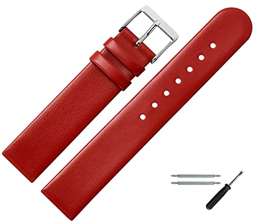 MARBURGER Uhrenarmband 16mm Leder Rot Silber - Montage Set 7611640000120
