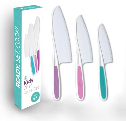 Tovla Jr. Kid Safe Knife Set for Real Cooking | 3-Piece Toddler Kitchen Knives | Montessori & STEM Cooking Tools Ages 4–12 | BPA-Free, Dishwasher-Safe | Christmas, Birthday & Stocking Stuffer Gift