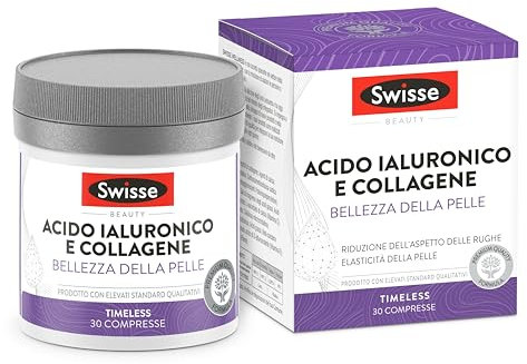 SWISSE Ácido Hialurónico y Colágeno - Suplemento Colágeno Ácido Hialurónico con Vitamina C, E, Cobre, 30 Cápsulas, Made in Italy
