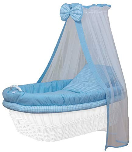 Stoffset 8-teilig mit Matratze von WALDIN für Stubenwagen, XXL, Bollerwagen,KEIN STUBENWAGEN, 5 Sets wählbar,blau/kariert