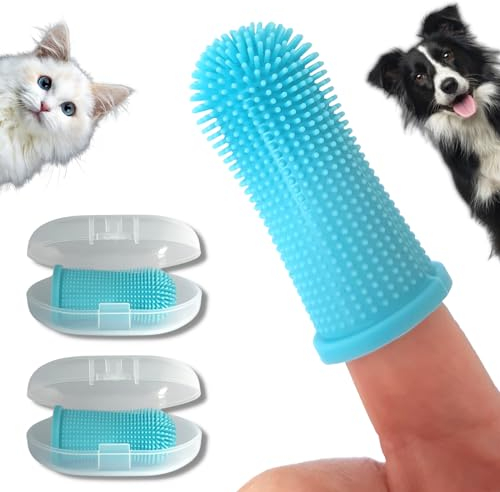 PawsOnly | Dog Finger Toothbrush | Set of 2 with Storage Cases | 360 Degree Soft Bristles | Safe Silicone | Reusable & Flexible | Gentle Teeth Cleaning | Removes Plaque & Tartar (Blue)