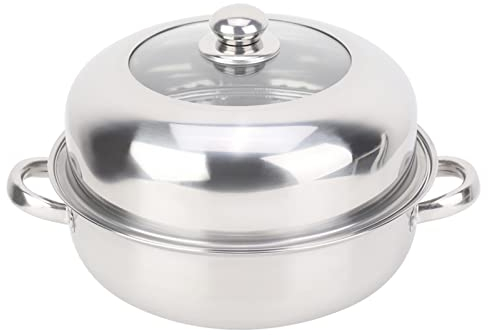 Stainless Steel Steamer Pot, Soup Pot Water Bath Canner with Glass Lids Metal Stockpot Soup Pasta Pot for Cooking Pot 11 inches