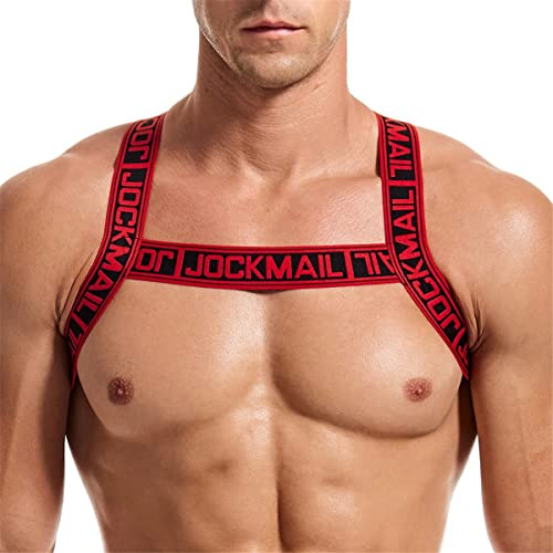 Mens Harness Mens Stretch Fitness Shoulder Strap Mens Crop Top Chest Muscle Harness Mens Shoulder Bandage Strap (as1, alpha, l, x_l, regular, regular, Standard, Red)