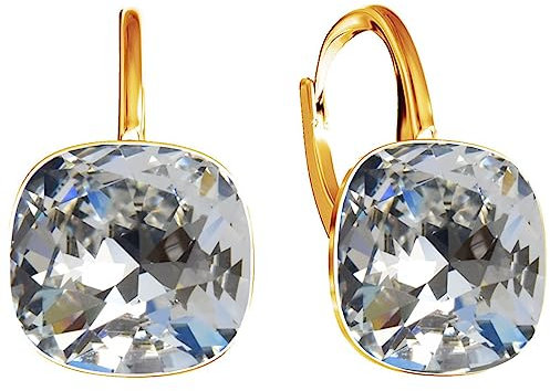SQUARE Damen Hängend Ohrringe 925 Silber Marken Kristalle Zirkonia - 24 karat Vergoltet Schmuck für Frauen und Mädchen - Hängeohrringe Ideal für Geschenke (Kristall)
