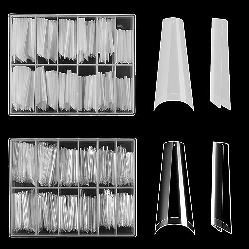 480 Pièces Acrylique Faux Ongles, 10 Tailles French Capsules Ongles, Americaine Ongle pour Femmes Filles Pour Studios De Manucure Et Diy Maison (Transparent & Naturel)
